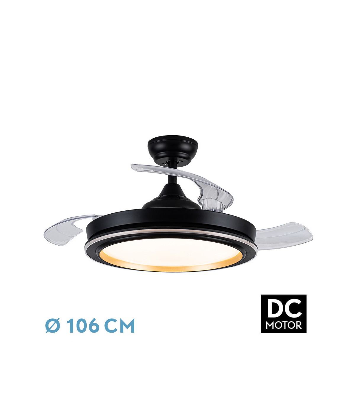 Ventilador Picolo DC 72W 6226Lm 3 Aspas Negro/Oro CCT