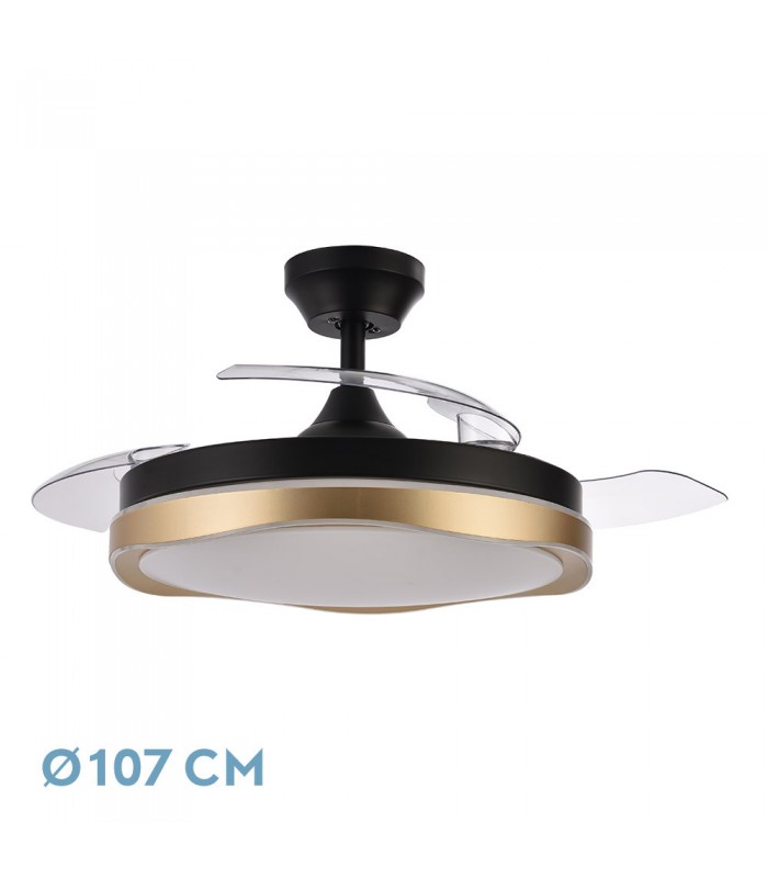 Ventilador Blondi DC 72W 7200Lm 3 Aspas Negro/Oro CCT