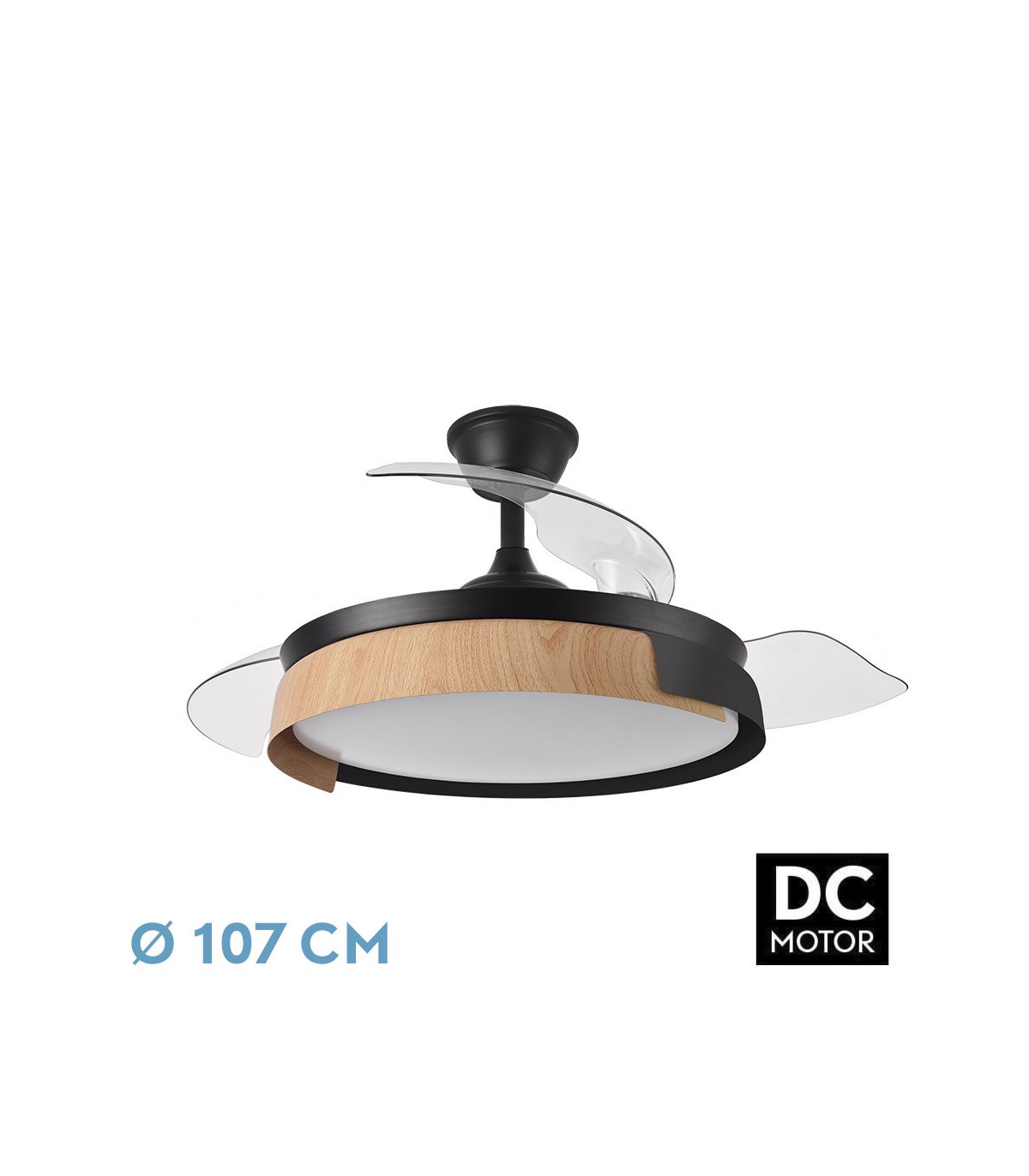 Ventilador Provenza DC 72W 7200Lm 3 Aspas Negro/Haya CCT