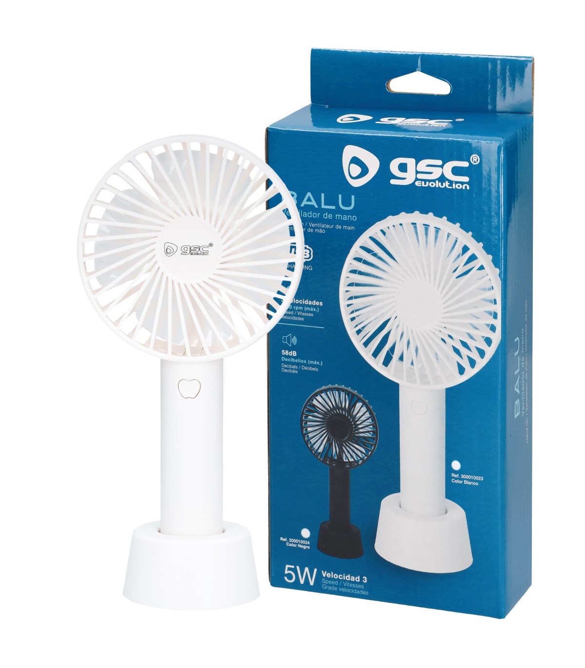 Mini ventilador de mano Balu USB recargable Blanco