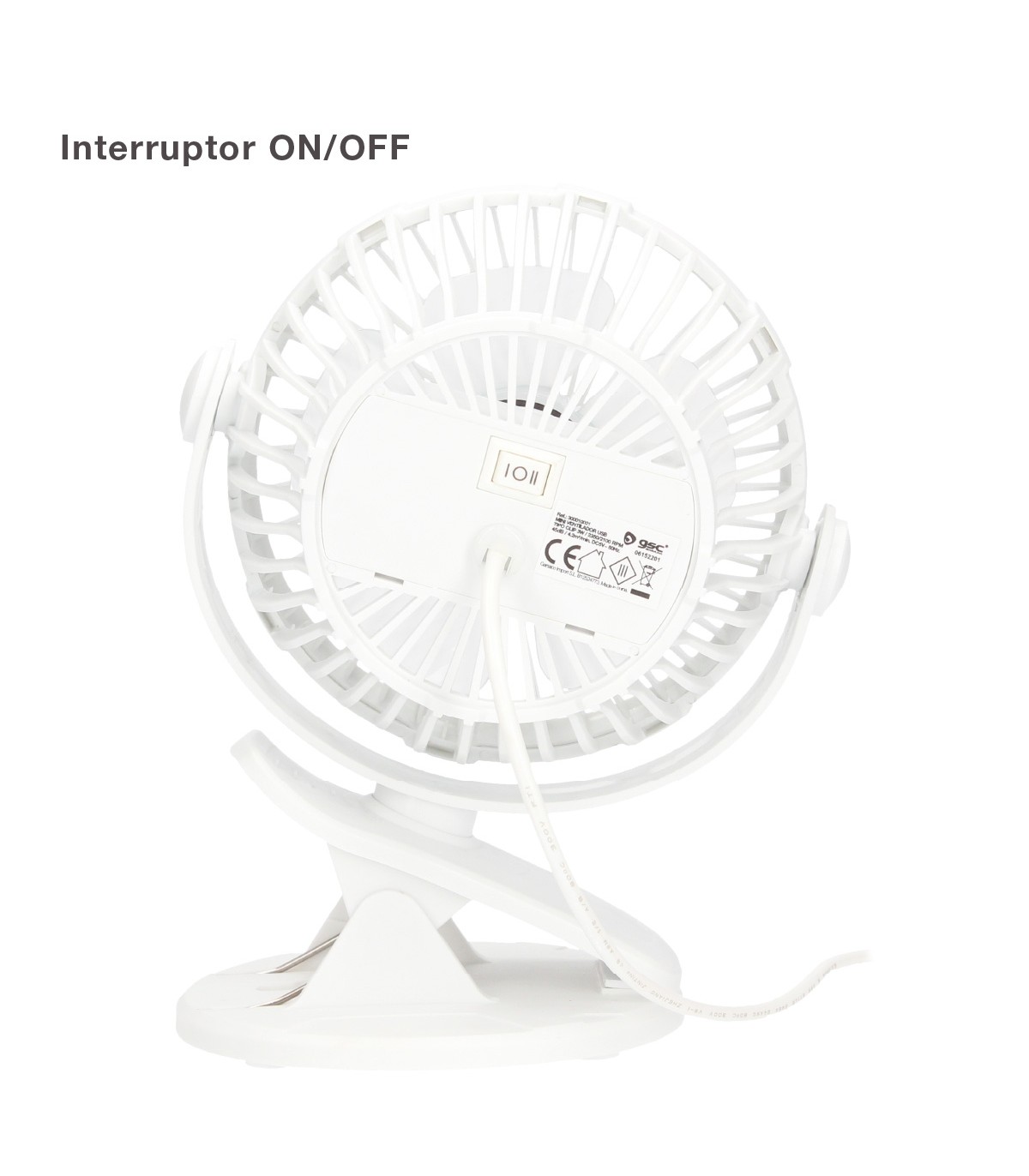 Mini ventilador USB tipo clip Fune 3W Blanco