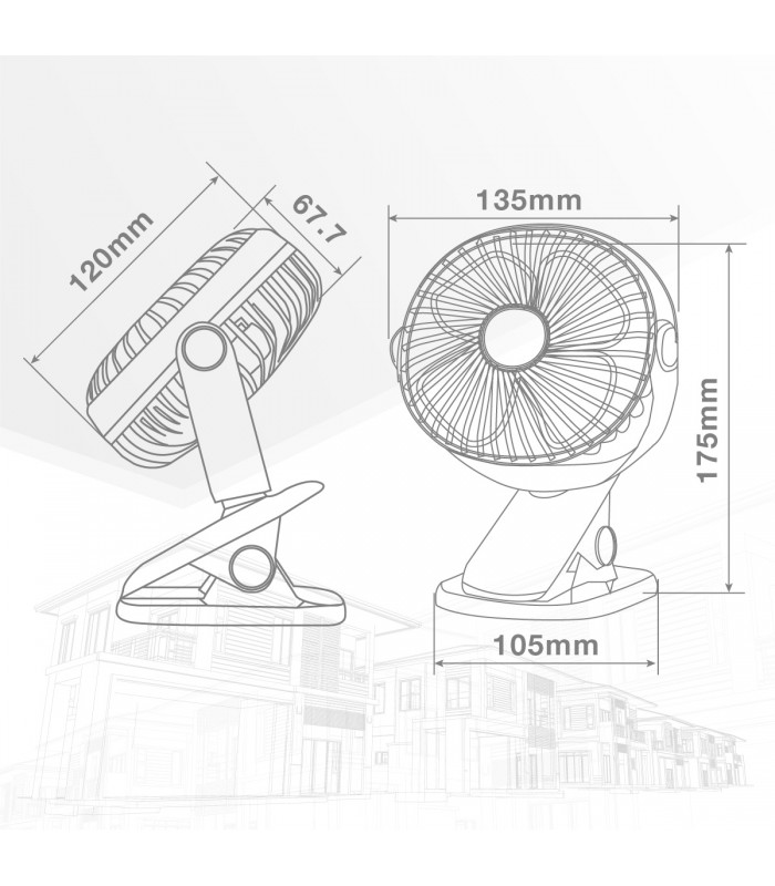 Mini ventilador USB tipo clip Fune 3W Negro