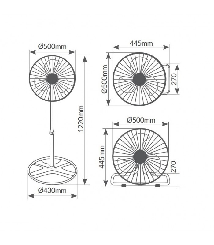 Ventilador Metálico Sassela 3en1 70W 50cm Cromo/Negro