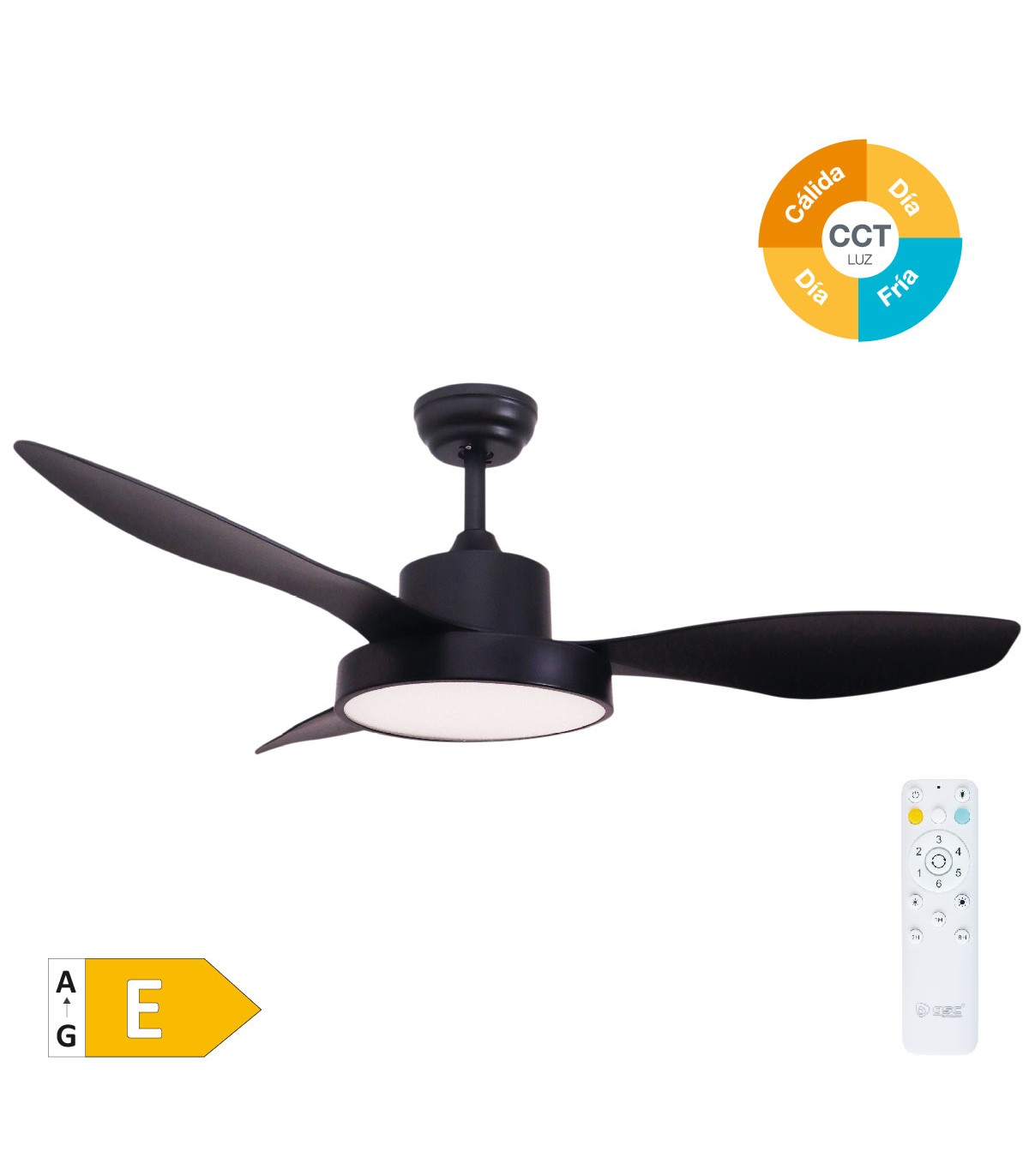 Ventilador Biula Negro DC 15W 1534Lm 3 Aspas CCT