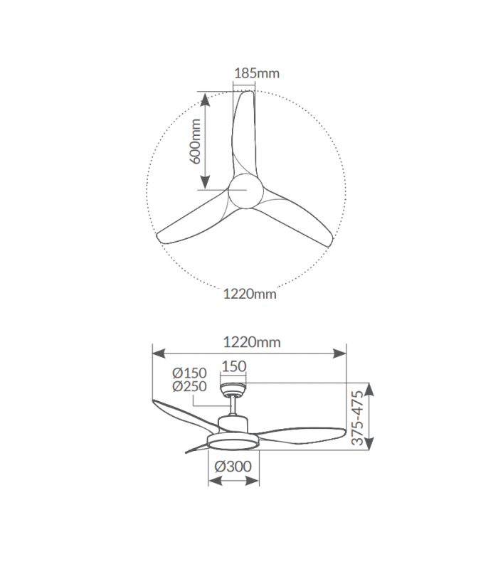 Ventilador Biula Negro DC 15W 1534Lm 3 Aspas CCT