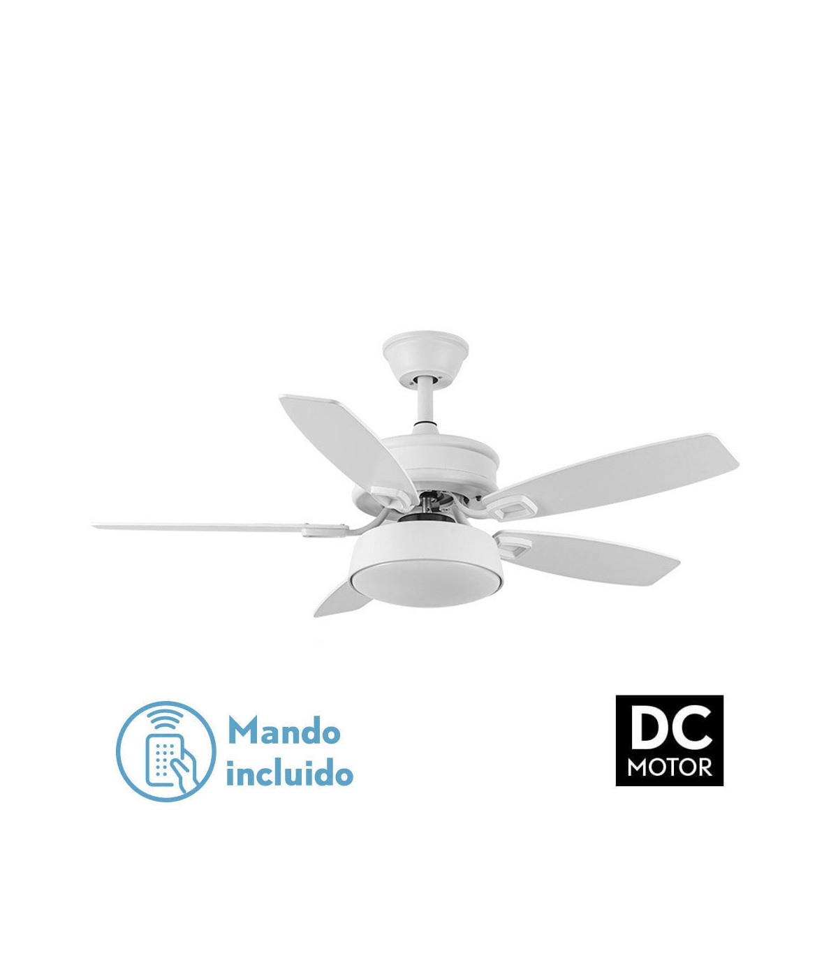 Ventilador de Techo BRAW DC Blanco 30W 2850Lm 5 Aspas Rev. Blanco/Haya CCT