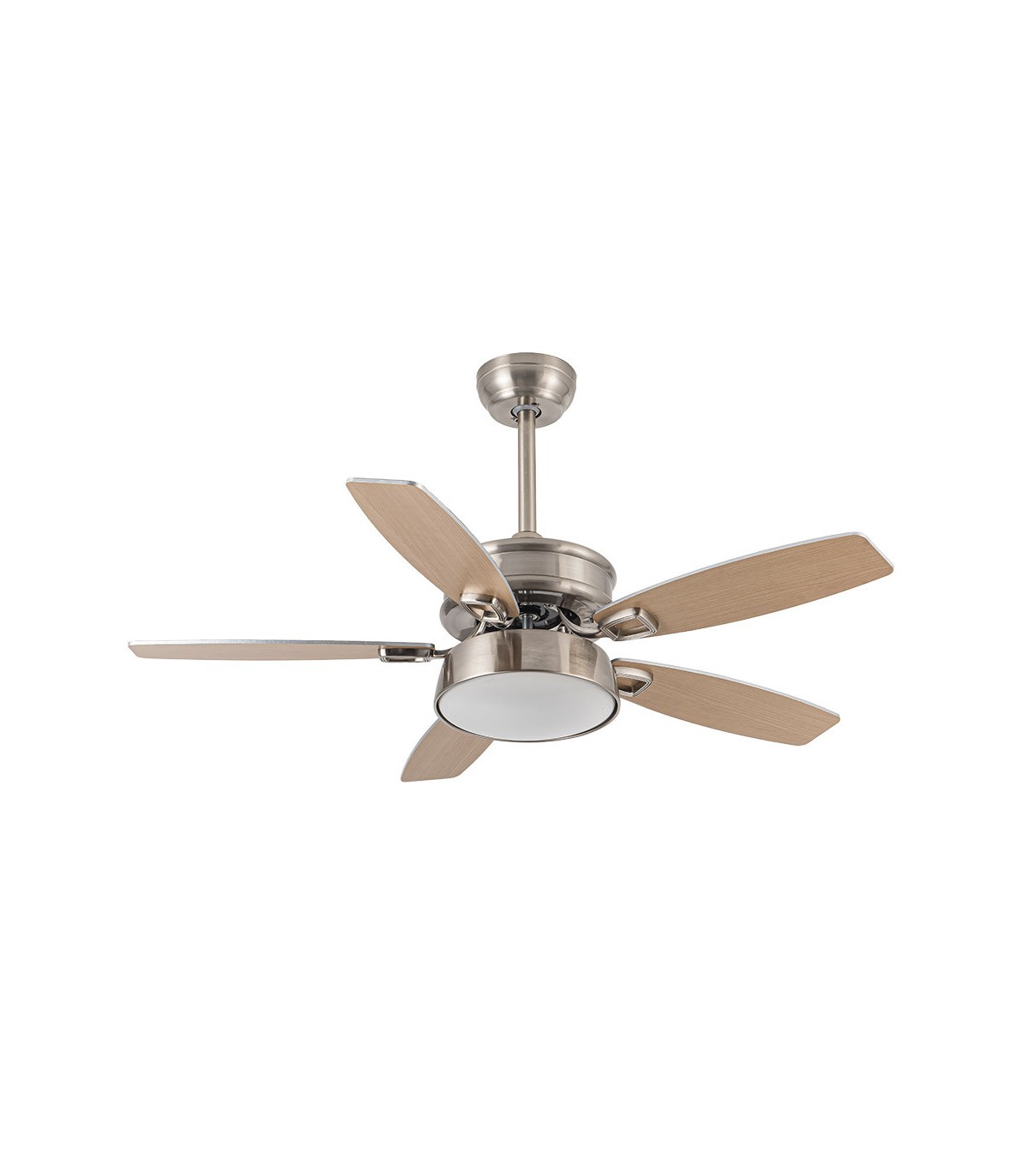 Ventilador de Techo BRAW DC Níquel 30W 2850Lm 5 Aspas Rev. Plata/Haya CCT