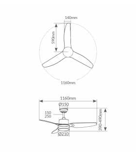 Ventilador Bumera AC 15W 1534Lm 3 Aspas Blanco CCT
