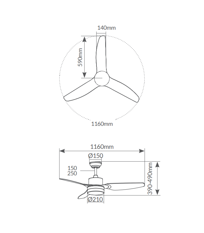 Ventilador Bumera AC 15W 1534Lm 3 Aspas Blanco CCT