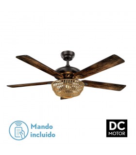 Ventilador De Techo Cesta Negro DC 3xE27 5 Aspas Nogal/Roble