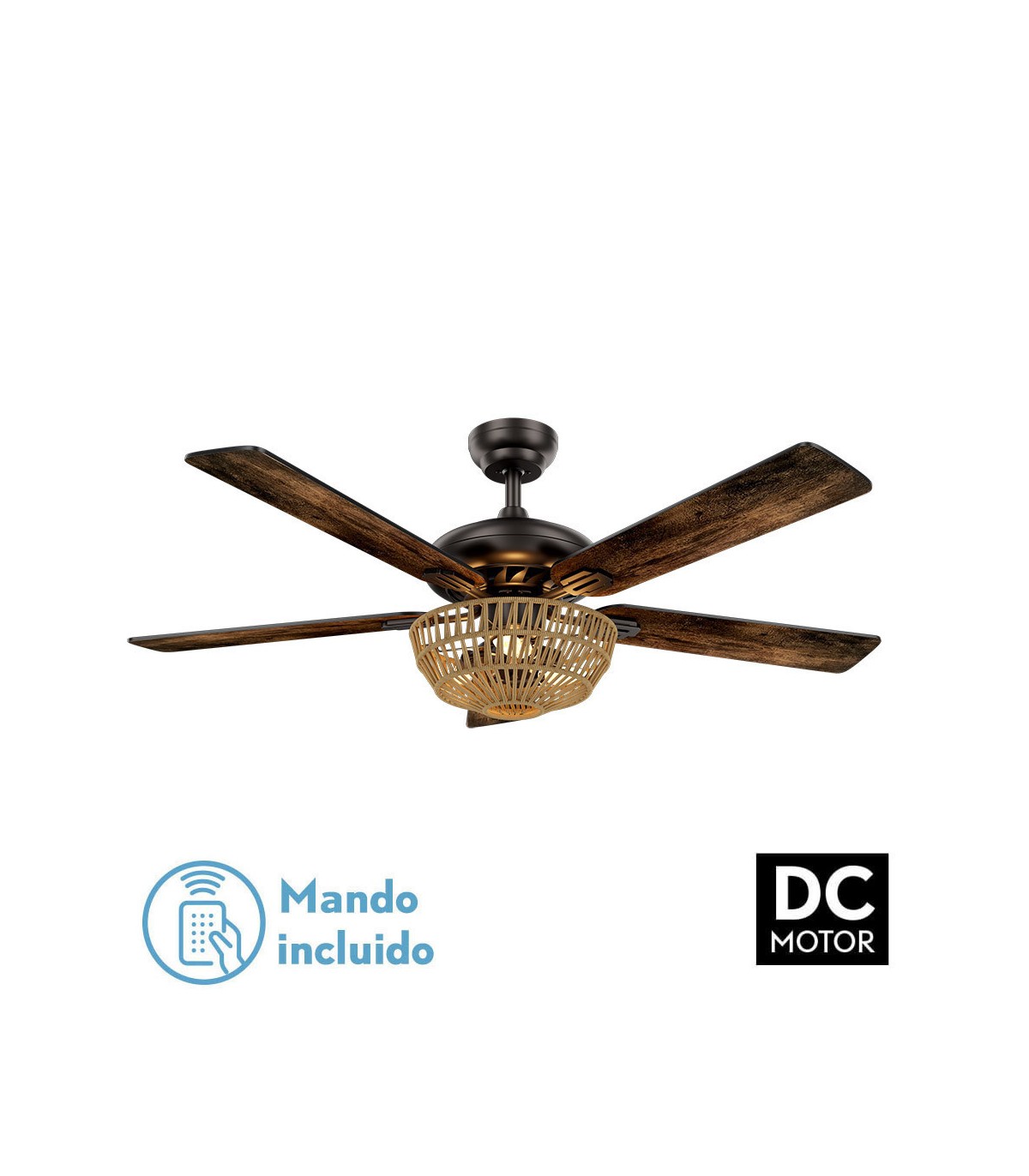Ventilador De Techo Cesta Negro DC 3xE27 5 Aspas Nogal/Roble