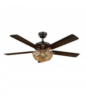 Ventilador De Techo Cesta Negro DC 3xE27 5 Aspas Nogal/Roble