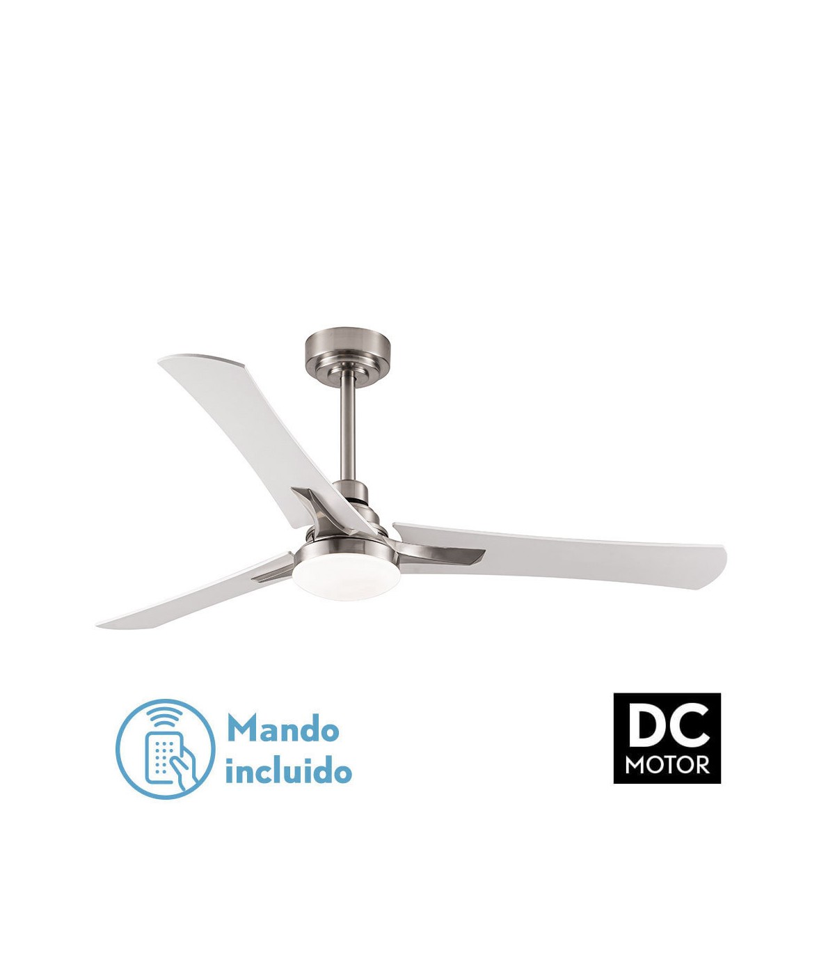 Ventilador Coro Níquel DC 22W 2180Lm 3 Aspas Blanco/Haya CCT