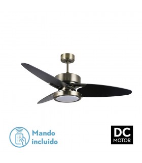 Ventilador de Techo CROSS DC Cuero 30W 3250Lm 3 Aspas Rev. Negro/Nogal CCT