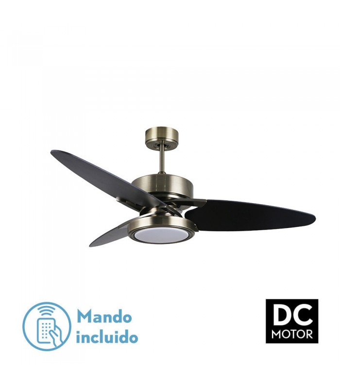 Ventilador de Techo CROSS DC Cuero 30W 3250Lm 3 Aspas Rev. Negro/Nogal CCT
