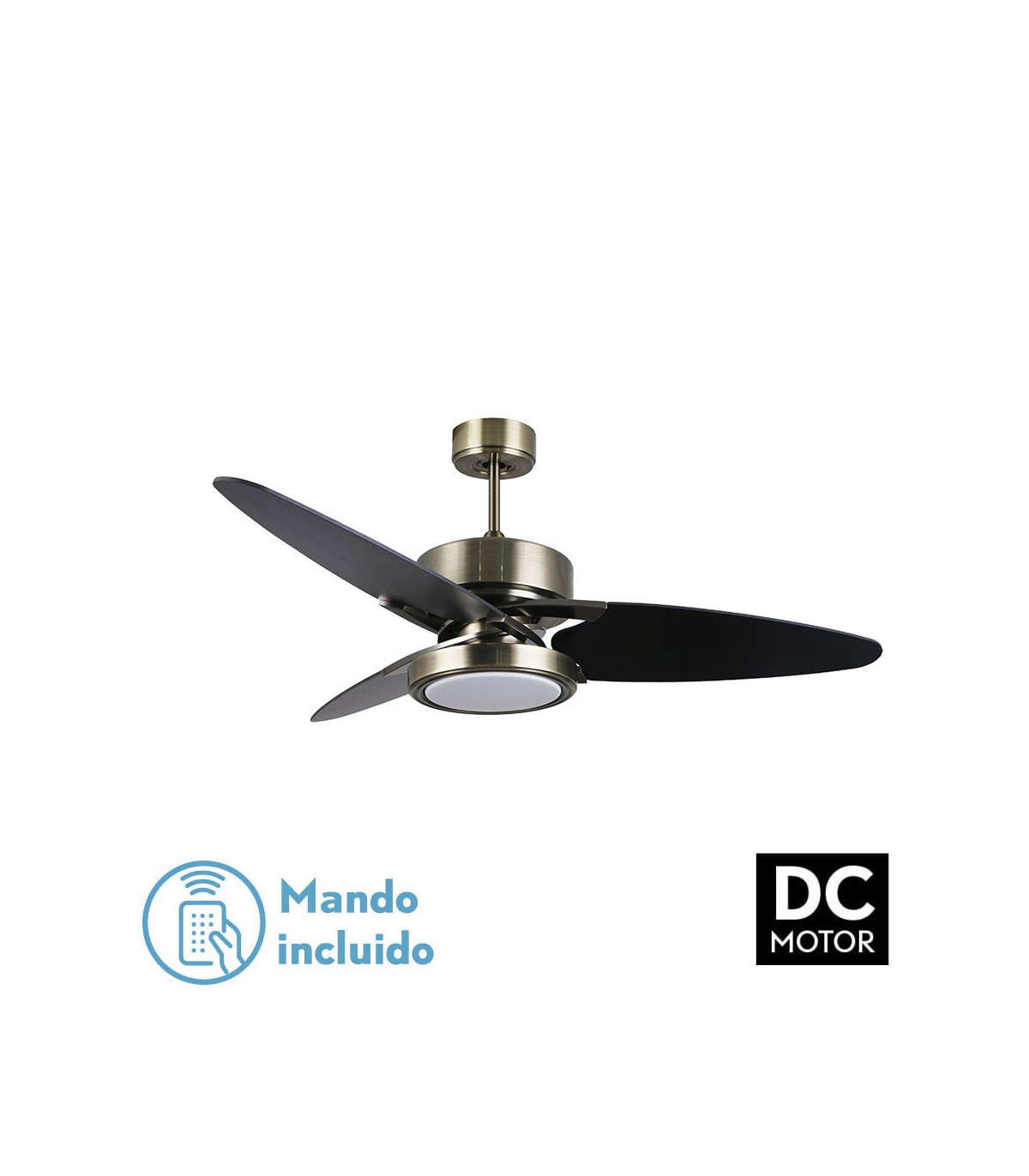 Ventilador de Techo CROSS DC Cuero 30W 3250Lm 3 Aspas Rev. Negro/Nogal CCT