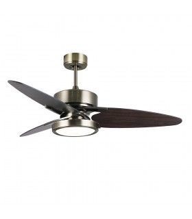 Ventilador de Techo CROSS DC Cuero 30W 3250Lm 3 Aspas Rev. Negro/Nogal CCT