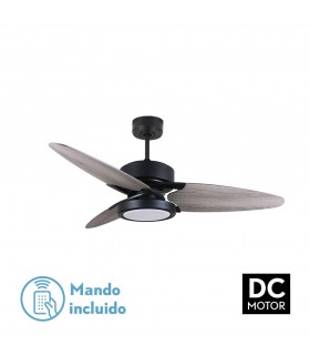 Ventilador de Techo CROSS DC Negro 30W 3250Lm 3 Aspas Rev. Gris/Roble CCT