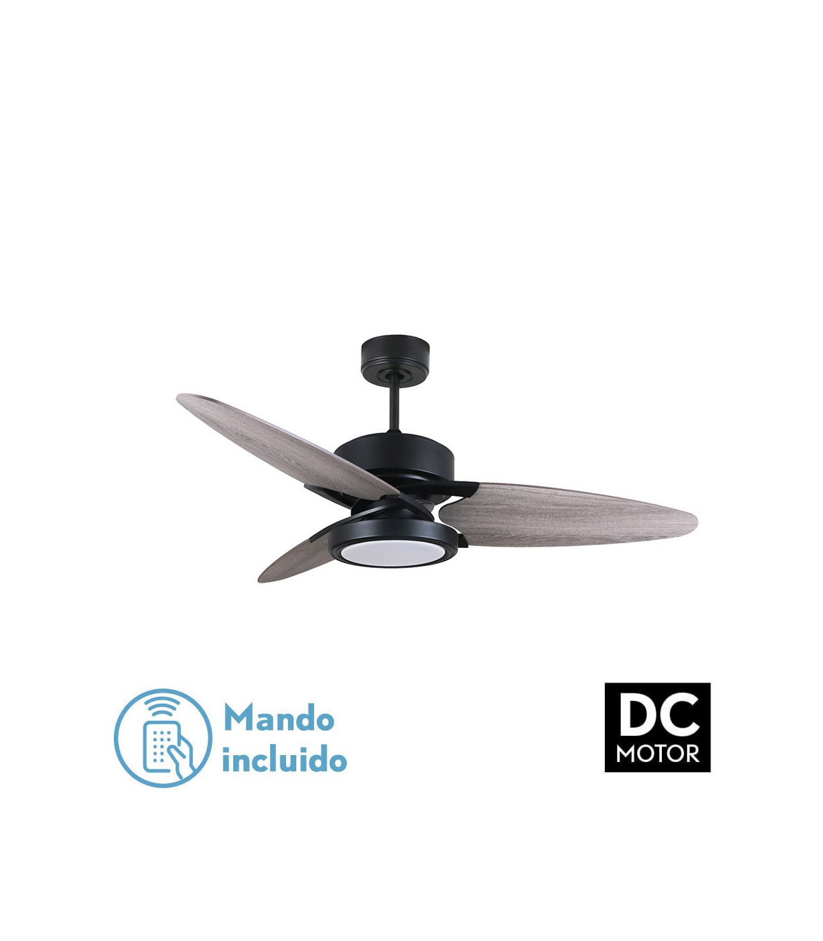 Ventilador de Techo CROSS DC Negro 30W 3250Lm 3 Aspas Rev. Gris/Roble CCT