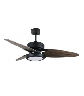 Ventilador de Techo CROSS DC Negro 30W 3250Lm 3 Aspas Rev. Gris/Roble CCT