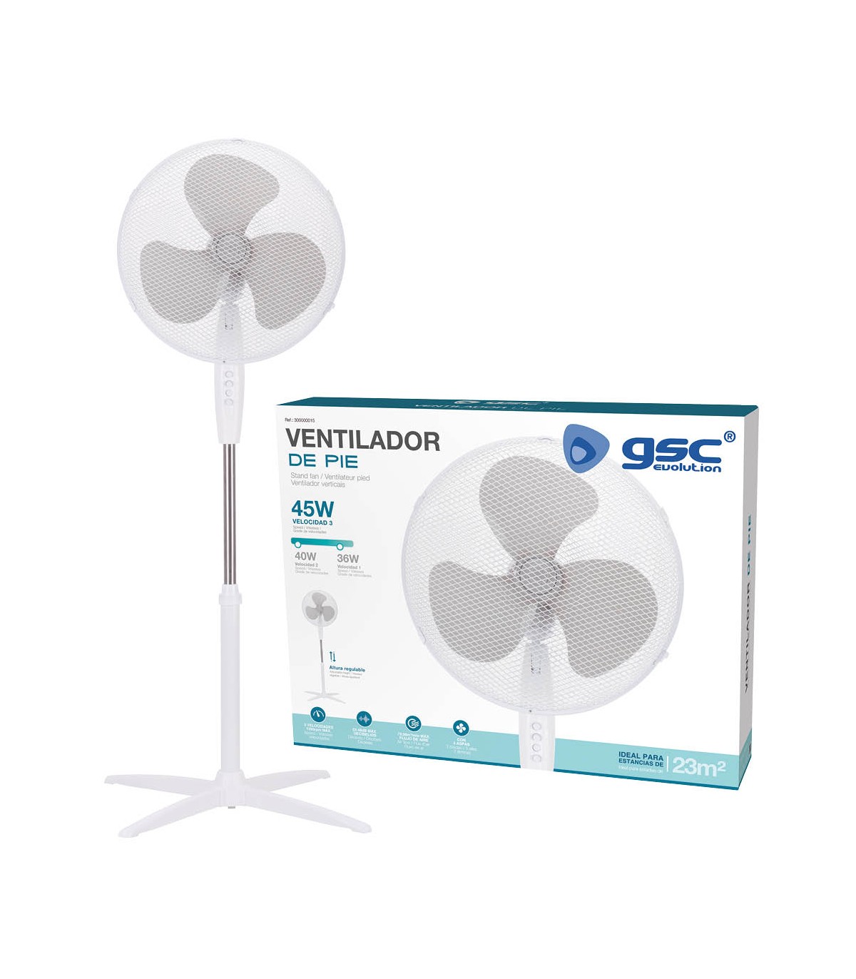 Ventilador de Pie Nametil 45W 43cm Blanco