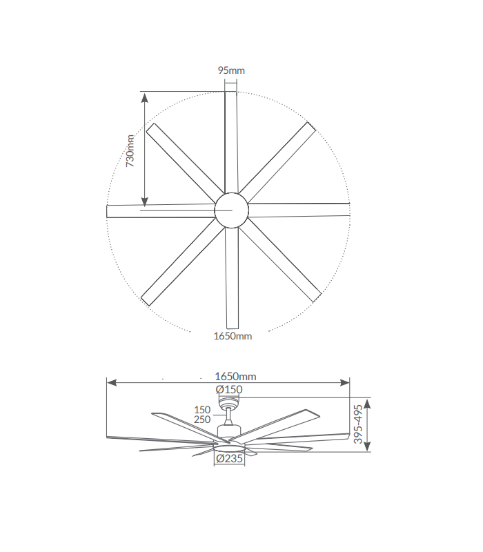 Ventilador De Techo Diongo Blanco DC Sin Luz 8 Aspas 165D