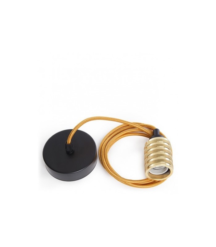 Pendel 2M - Cable Dorado - Portalámparas E27 Dorado - Rosetón Negro