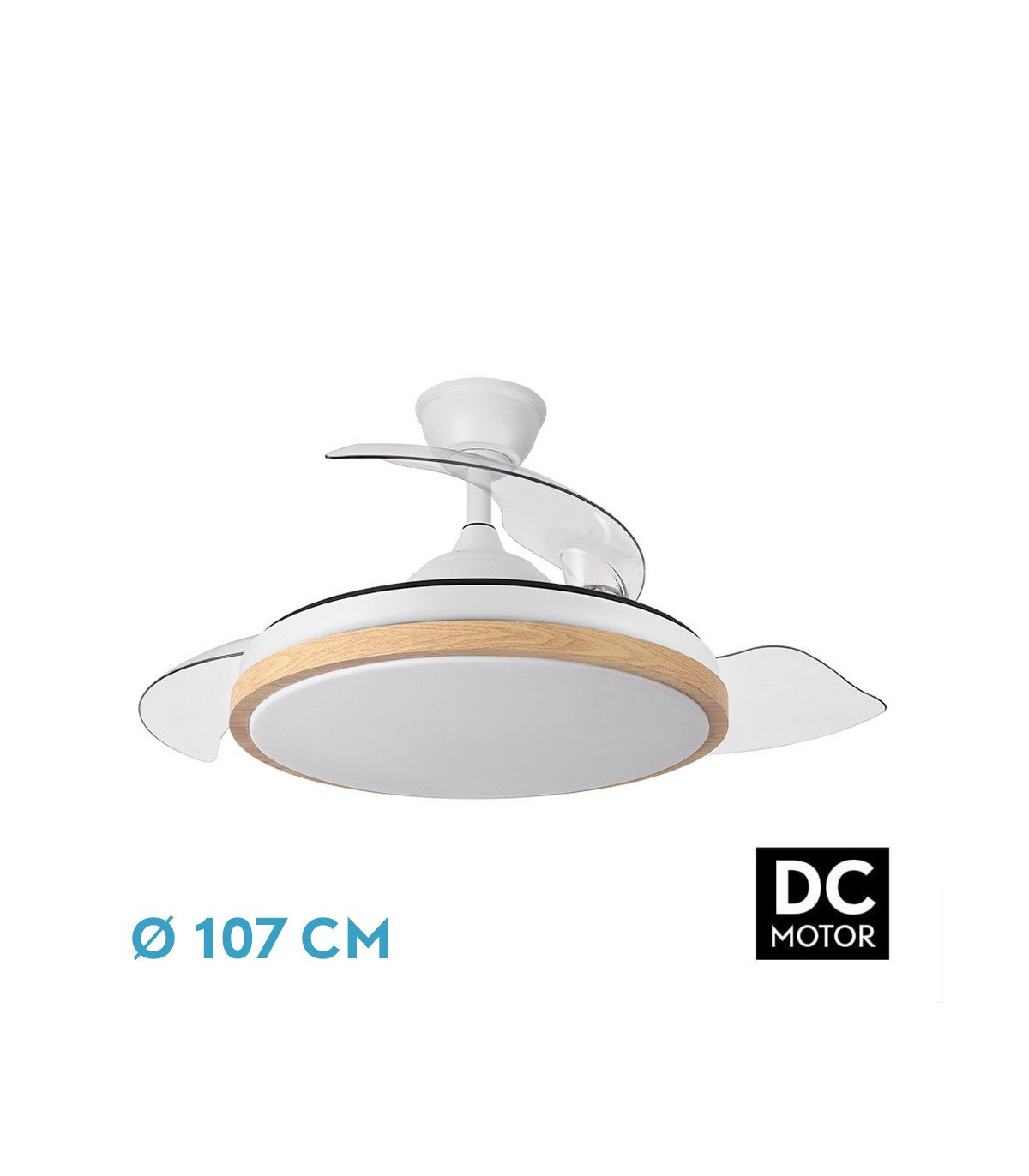 Ventilador Evros DC 59W 6980Lm 3 Aspas Blanco/Haya CCT