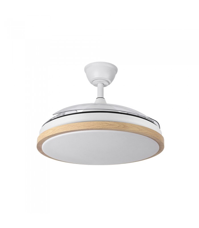Ventilador Evros DC 59W 6980Lm 3 Aspas Blanco/Haya CCT