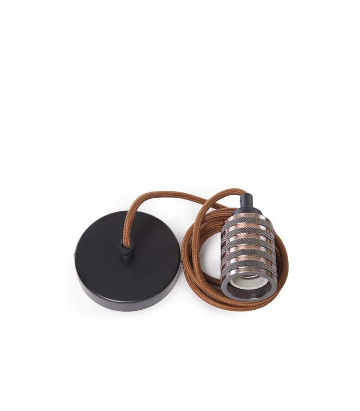 Pendel 2M - Cable Marrón - Portalámparas E27 Marrón - Rosetón Negro