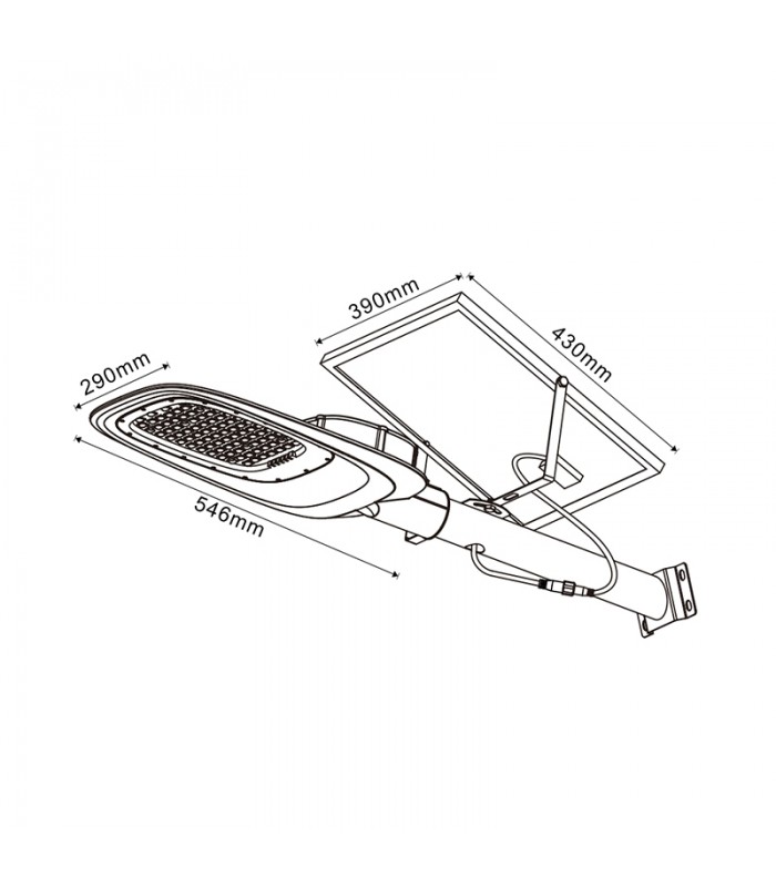 Farola solar DECE 300W/30W 3600Lm 140ºX70º IP65