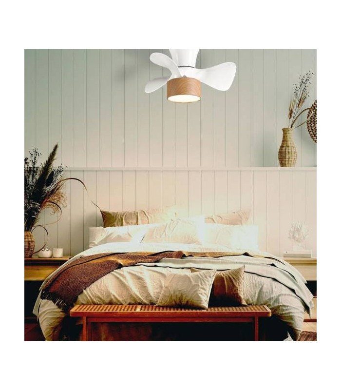 Ventilador Fly APP DC 20W 2400Lm 3 Aspas Blanco/Haya CCT