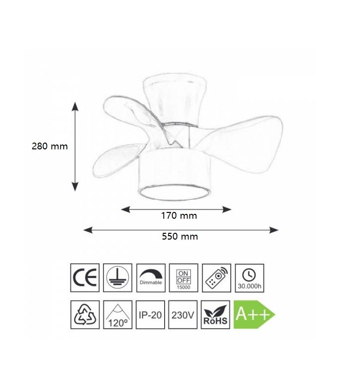 Ventilador Fly APP DC 20W 2400Lm 3 Aspas Blanco/Haya CCT