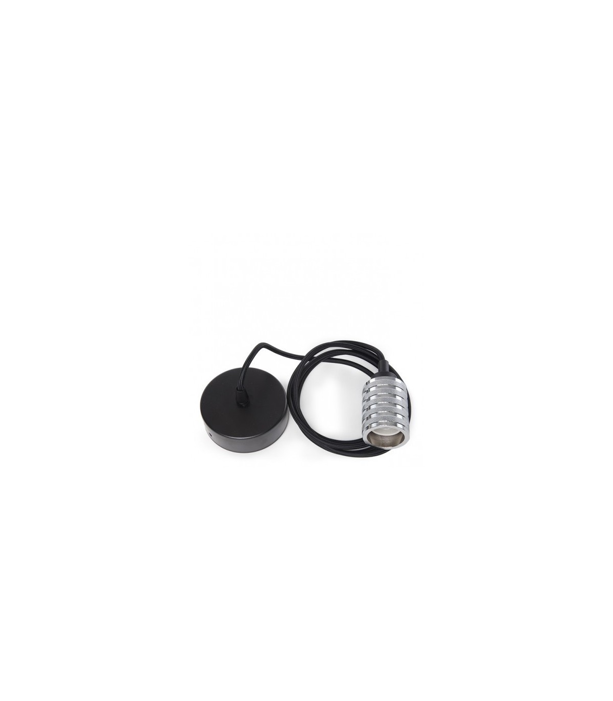 Pendel 2M - Cable Negro - Portalámparas E27 Plateado - Rosetón Negro