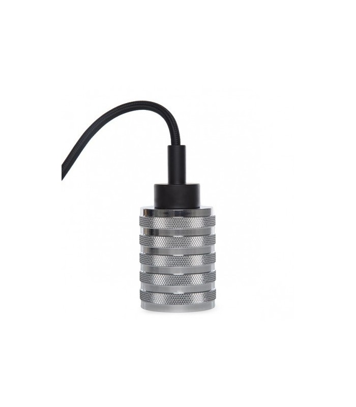 Pendel 2M - Cable Negro - Portalámparas E27 Plateado - Rosetón Negro