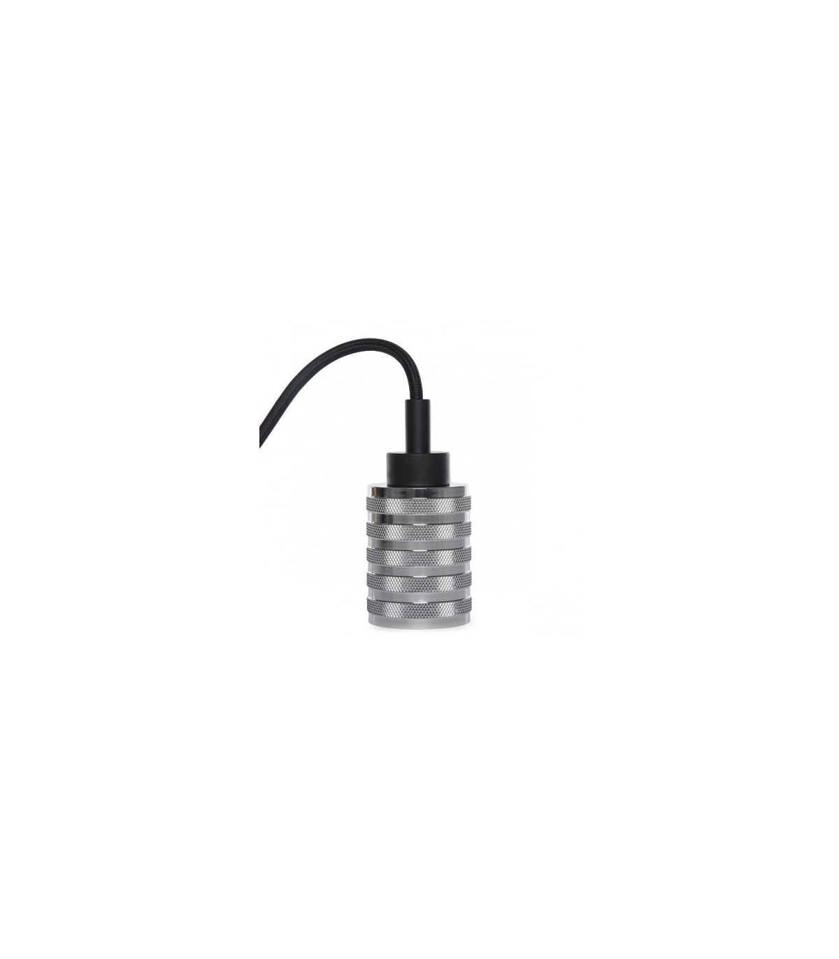 Pendel 2M - Cable Negro - Portalámparas E27 Plateado - Rosetón Negro