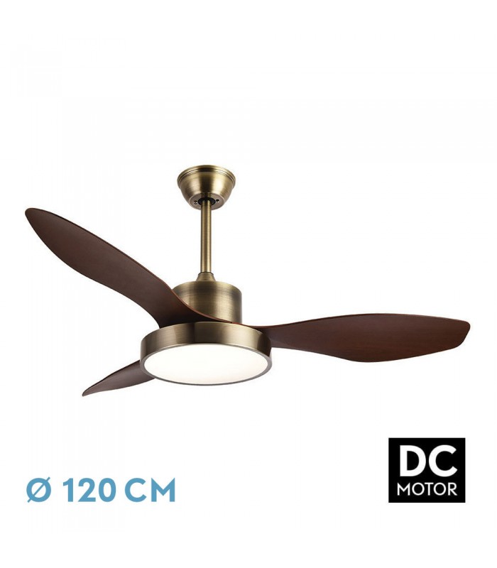 Ventilador Led Hayate DC 48W 4080Lm 3 Aspas Cuero/Roble CCT