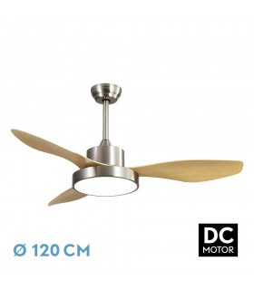 Ventilador Led Hayate DC 48W 4080Lm 3 Aspas Níquel/Haya CCT