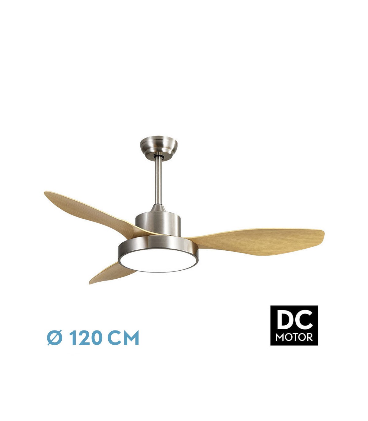 Ventilador Led Hayate DC 48W 4080Lm 3 Aspas Níquel/Haya CCT