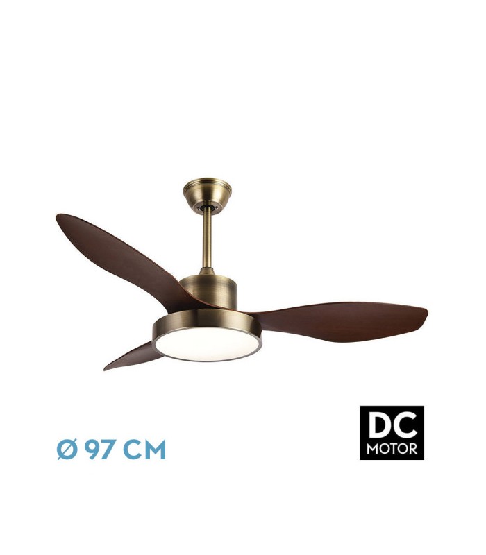 Ventilador Led Hayate XS DC 24W 2650Lm 3 Aspas Cuero/Roble CCT