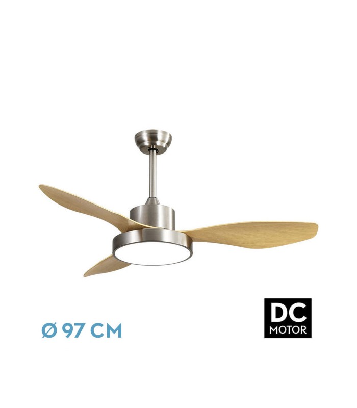Ventilador Led Hayate XS DC 24W 2650Lm 3 Aspas Níquel/Haya CCT