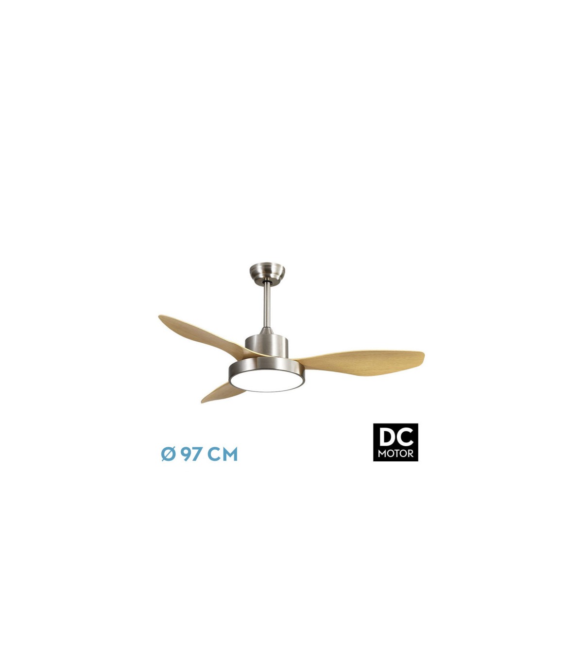 Ventilador Led Hayate XS DC 24W 2650Lm 3 Aspas Níquel/Haya CCT