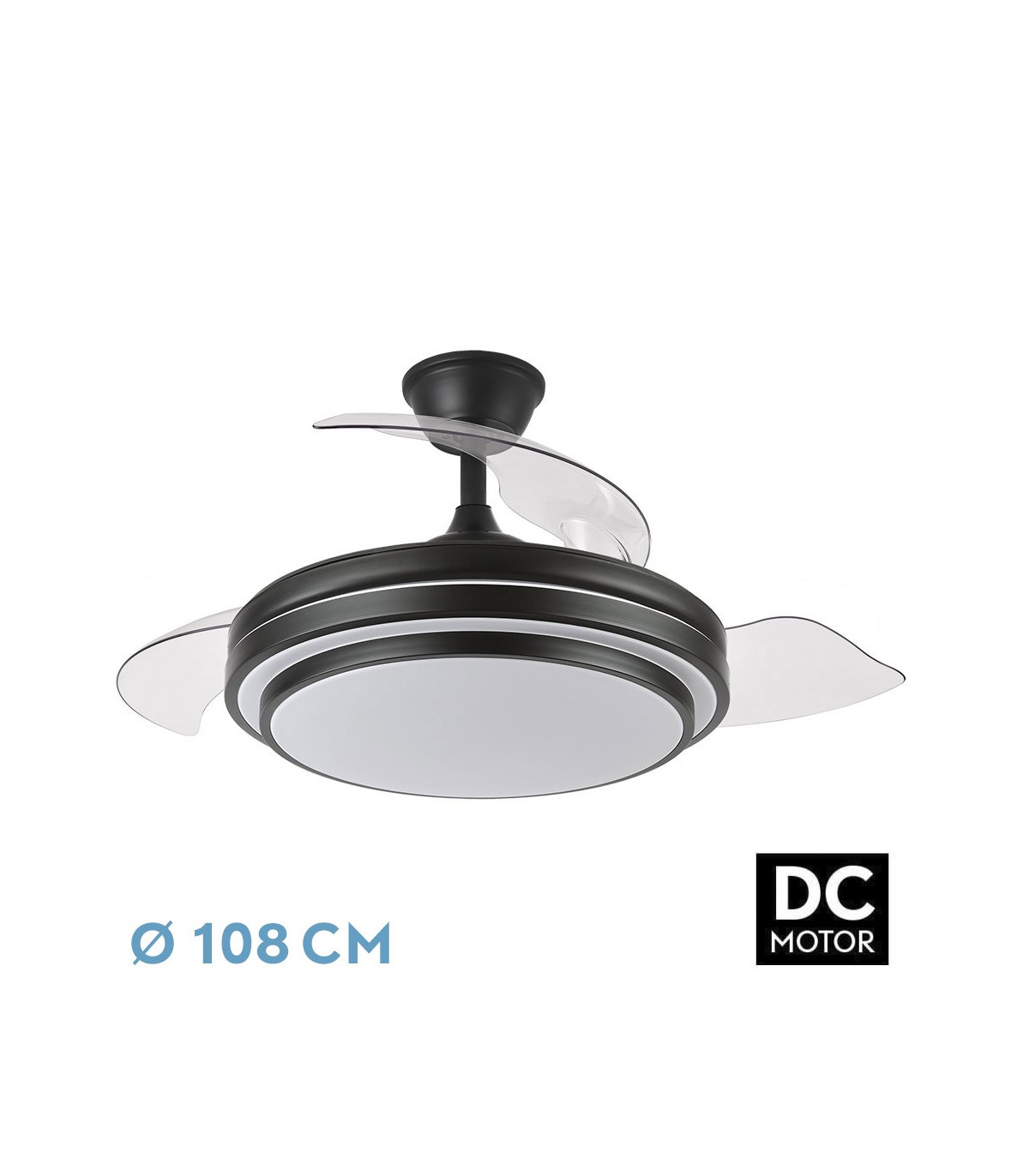 Ventilador IBE Negro DC 72W 6120Lm 3 Aspas CCT