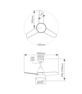 Ventilador Kidau Níquel AC 15W 1534Lm 3 Aspas CCT