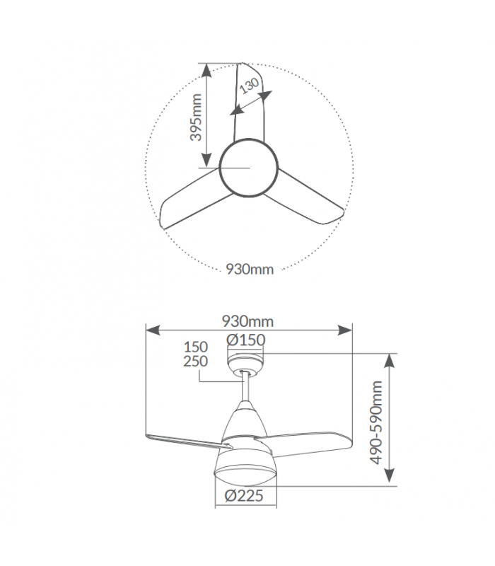 Ventilador Kidau Níquel AC 15W 1534Lm 3 Aspas CCT
