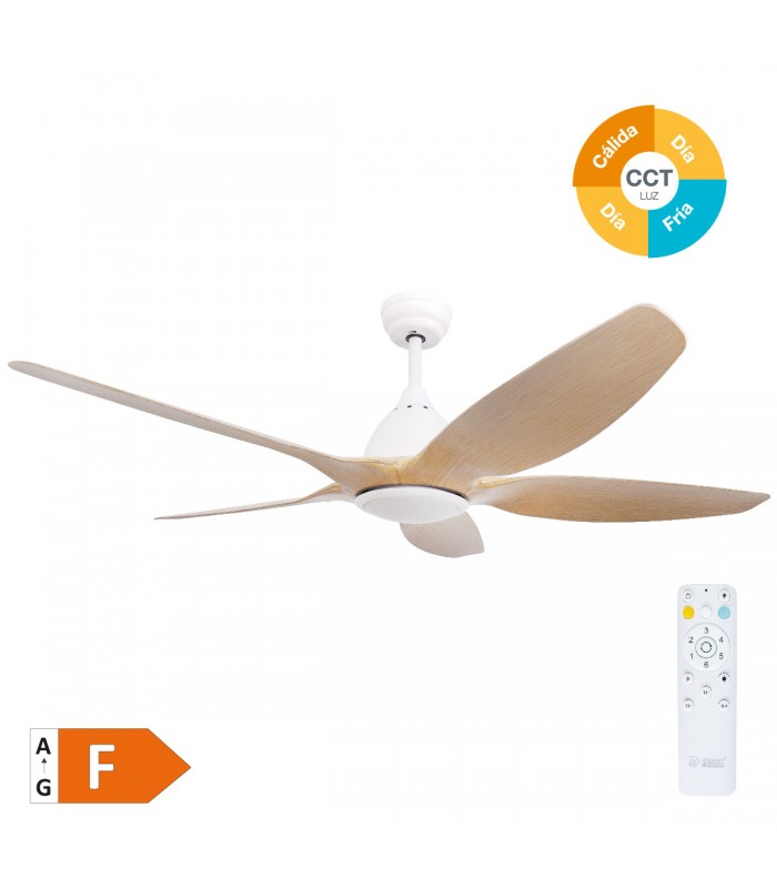 Ventilador Kilwa Blanco DC 18W 2087Lm 5 Aspas Haya CCT