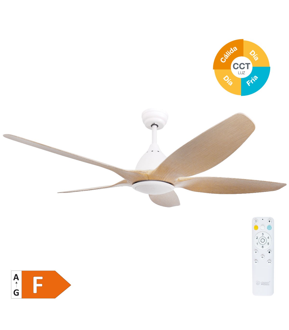 Ventilador Kilwa Blanco DC 18W 2087Lm 5 Aspas Haya CCT