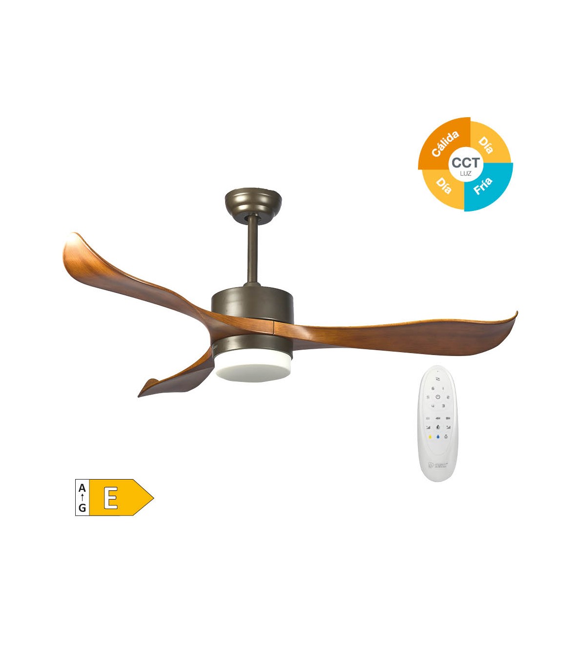 Ventilador Kota Café DC 15W 1534Lm 3 Aspas Roble CCT
