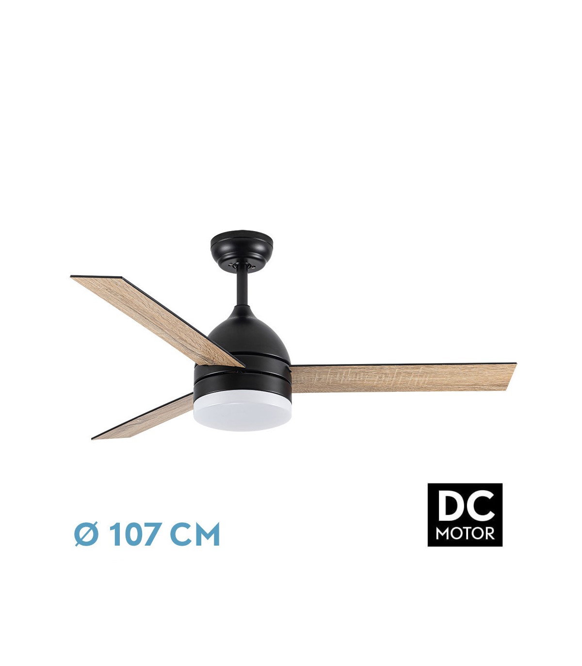 Ventilador de Techo LEGIO DC Negro 26W 2950Lm 3 Aspas Rev. Negro/Roble CCT