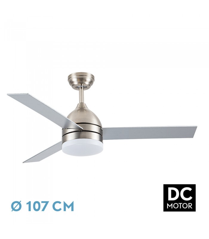 Ventilador de Techo LEGIO DC Níquel 26W 2950Lm 3 Aspas Rev. Plata/Haya CCT